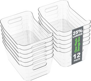 12 Pack Plastic Storage Bins, Multi-Use Organizer Bins, Pantry Organizer, Clear Storage