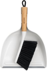 Dustpan and Brush Set, Portable Cleaning Brush and Dustpan Combo with Bamboo Handle, White, 1 Set