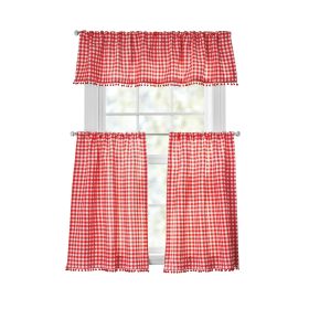 Gingham 3 Piece Tier Set Red, Recycled Polyester BCI Cotton, 60"W x 14"L, Indoor Curtain, Adult