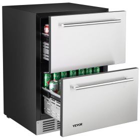 24 Inch Under Counter Drawer Refrigerator, Stainless Steel Dual Drawer Fridge with Temperature Control